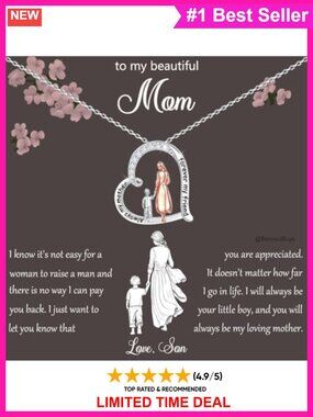 925 Sterling Silver Mother Son Pendant Necklace Gift Box